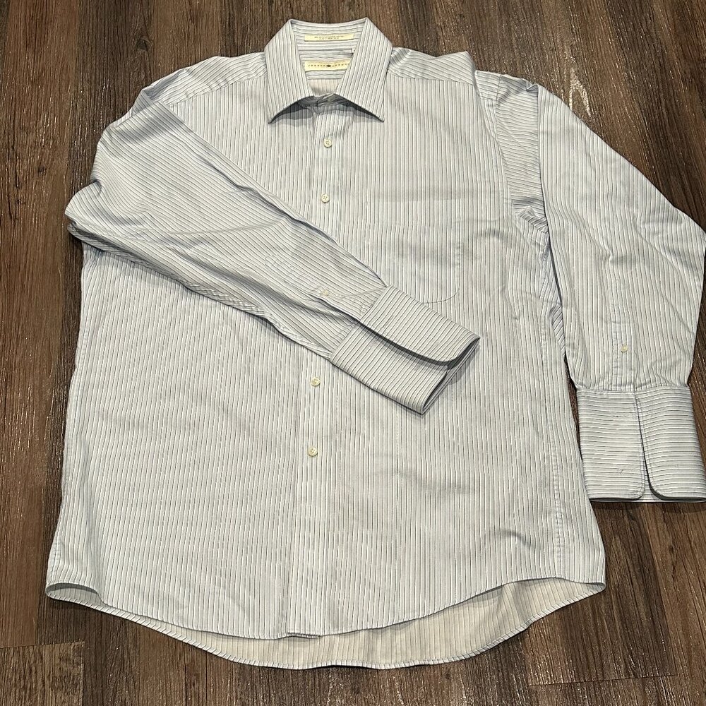 Joseph Abboud | Button-down Dress Shirt w/Stripes & French Cuffs | White/Blue